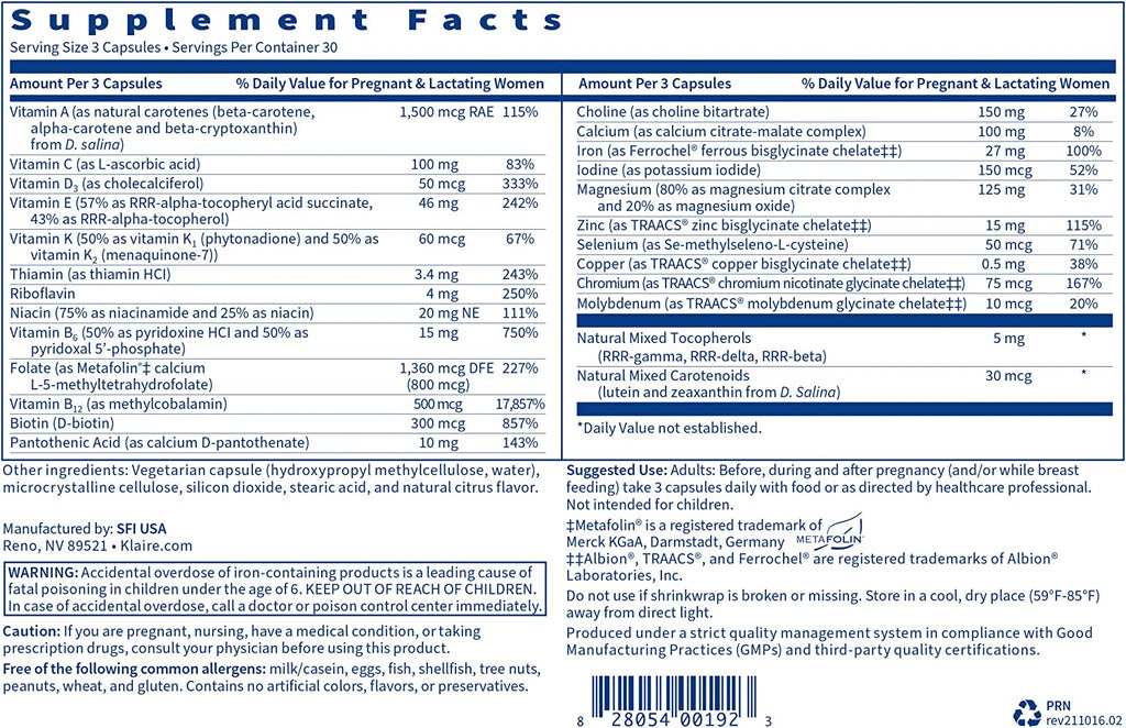 Prenatal & Nursing Formula by SFI Health (formerly Klaire Labs)